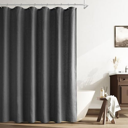 Naturoom Linen Shower Curtain 78 Inch Long for Bathroom Dark Grey 1 Panel