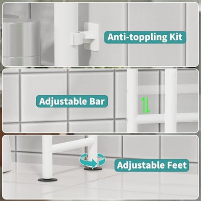 3-Tier Over Toilet Storage, Anti-Tip, 64" H, White