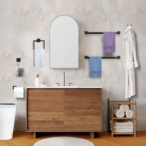 5 Pieces Towel Bar Set Matte Black Bathroom Hardware Accessories Set Include Towel Rack TP Holder Towel Ring Coat Hooks Stainless Steel Wall Mounted Towel Holder Set for Bathroom,23.6 in