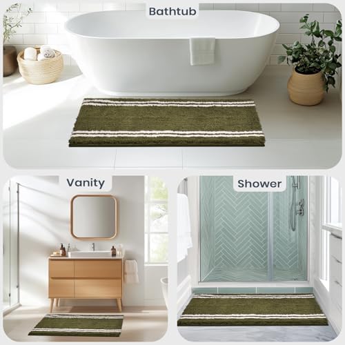PURRUGS Bathroom Rug, Bath Mat, 20" x 30", Olive Green