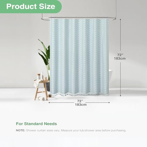 Dynamene Boho Farmhouse Shower Curtain Tufted Chevron 72"x72" Fog Blue
