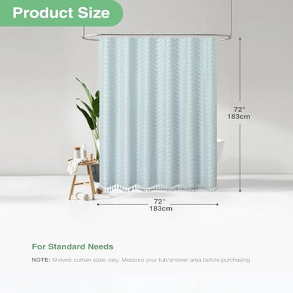 Dynamene Boho Farmhouse Shower Curtain Tufted Chevron 72"x72" Fog Blue