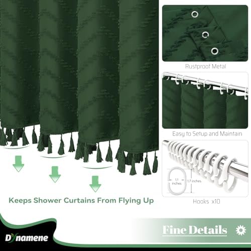 Dynamene Stall Boho Shower Curtain Tufted Chevron 54"x78" Dark Green