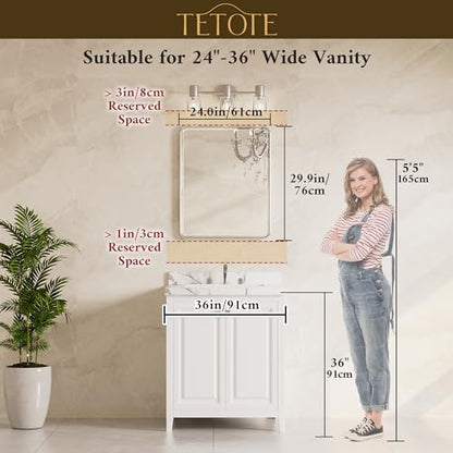 TETOTE Brushed Nickel Bathroom Mirror 24 x 30 Beveled Edge Tempered Glass, Rounded Corner Rectangle Bathroom Mirror for Over Sink for Modern Bathroom, Living Room, Bedroom, Entryway