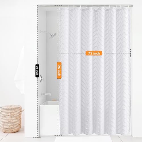 White Boho Fabric Shower Curtain 72 x 96 Inches