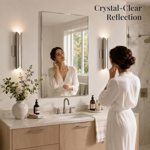 24"x36" Brushed Nickel Framed Rectangle Bathroom Vanity Wall Mirror