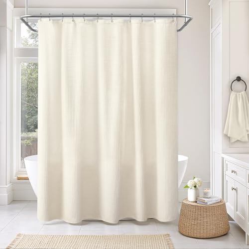 Stall Waffle Shower Curtain Heavyweight Cotton Fabric Ivory 48Wx72L
