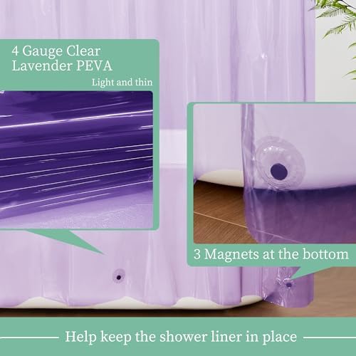 Mrs Awesome Clear Lavender Shower Curtain Liner with 3 Magnets, 72x72