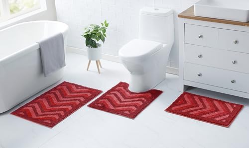 Clara Clark Bathroom Accessories Set - Black Shower Curtain Set with Bathroom Trash Can, 23PC Bathroom Set, Bathroom Sets with Shower Curtain and Red Rugs