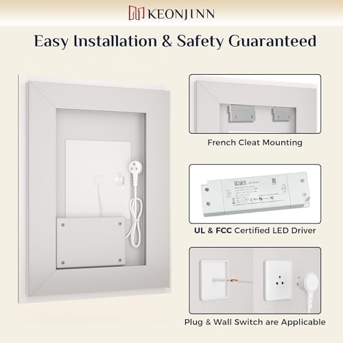 Keonjinn 72x36 Inch LED Bathroom Mirror with Lights, Frontlit & Backlit