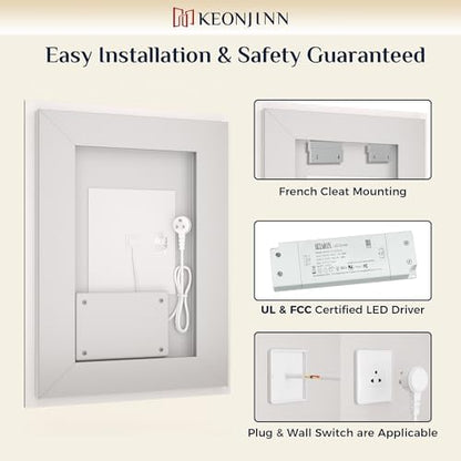 Keonjinn 72x36 Inch LED Bathroom Mirror with Lights, Frontlit & Backlit