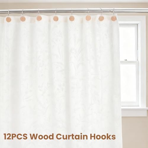 Wood Shower Curtain Hooks Rust Proof, Boho Shower Curtain Hooks Decorative, 24 Pack Shower Hooks for Shower Curtain, Shower Curtain Hangers Hooks (Wood,24)