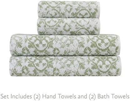Jessica Simpson – Bath Towel 4 Piece Set, Aziza, Premium Bathroom Décor, Includes 2 Hand Towels and 2 Shower Towels, 100% Cotton & Machine Washable, Frosty Green