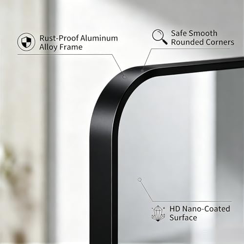 Bathroom Mirror 40"x40" Matte Black Rectangle Bathroom Wall Mirror for Over Sink, Modern Large Vanity Mirror, HD Tempered Glass, Anti-Rust Aluminum Alloy Frame, for Living Room, Bedroom, Entryway