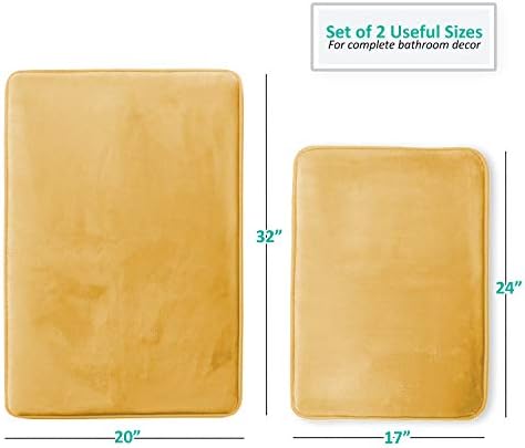 Clara Clark 2 Piece Bathroom Rugs Bath Mat Set, Velvet Memory Foam Bath Mats for Bathroom - Non-Slip, PVC Backing Bath Rugs, Washable - Dries Quickly, Gold