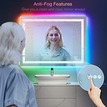 LOAAO 48"X36" RGB LED Bathroom Mirror with Lights, UL Listed
