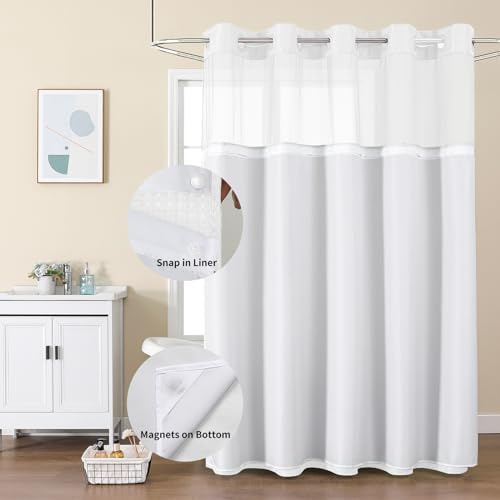 Colorful Star White No Hook Waffle Shower Curtain with Liner, 36 x 75 Inch