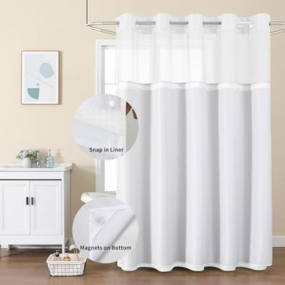 Colorful Star White No Hook Waffle Shower Curtain with Liner, 72 x 87 Inch