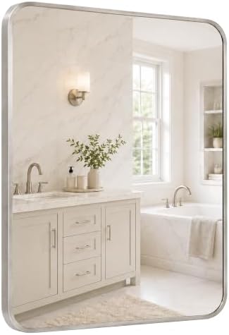 30x36 Inch Brushed Nickel Rounded Rectangle Bathroom Vanity Mirror