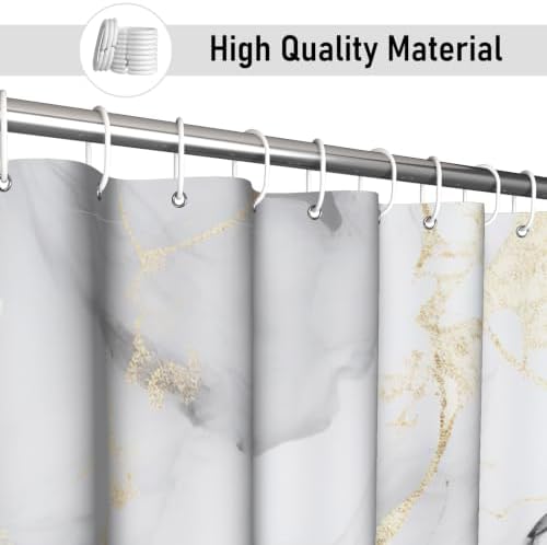 Grey Marble Shower Curtain Modern Abstract Luxury Gold Ink Texture Gray Ombre Watercolor Bathroom Curtain Set with Hooks Soft and Lightweight Waterproof Fabric Machine Washable 36" Wx72 L