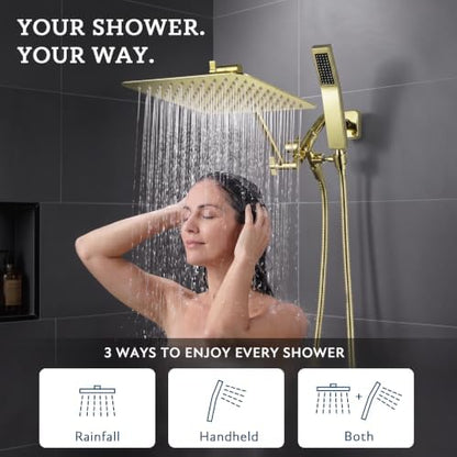 G-Promise All Metal 8" Rain Shower Head with Handheld for Bathroom Upgrade