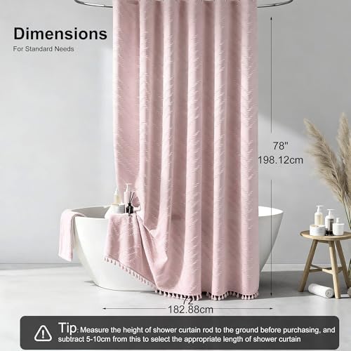 Siiluminisoy Blush Shower Curtain Fabric Shower Curtain for Bathroom 72 x 78 Tufted Chevron Textured Striped Modern Farmhouse Minimalist for Bathroom