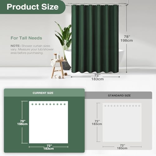 Dynamene Long Waffle Shower Curtain 256 GSM Heavy Fabric 72x78 Dark Green