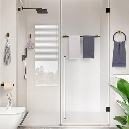 TURS Black and Gold Bathroom Hardware Set 5 Piece, SUS304 Stainless Steel Gold Black Towel Bar Set, 24 Inch Bathroom Accessories Kit Wall Mounted