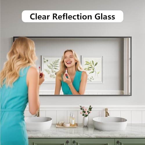 Koonmi Bathroom Mirror 30x60 Matte Black Bathroom Wall-Mounted Mirrors, Modern Rectangle Vanity Mirror, HD Tempered Glass, Aluminum Alloy Frame Allow to Hang Horizontally or Vertically