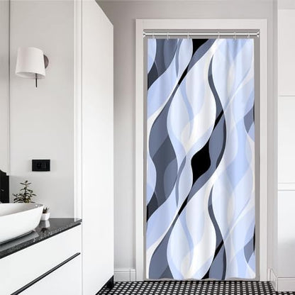 Sky Blue Striped Stall Shower Curtain with Hooks, 36x72 Inch