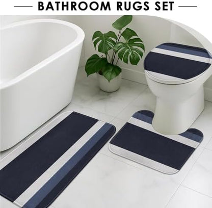 Bathroom Sets with Shower Curtain and Rugs 4 Pcs, Geometric