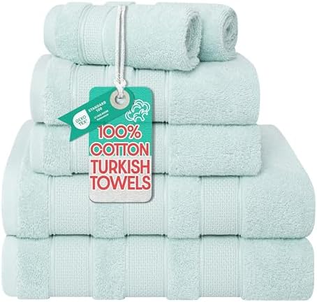 American Soft Linen Salem Turkish Bath Towel Set, 100% Cotton 600 GSM 6 Piece Towels for Bathroom, 2 Bath Towels 2 Hand Towels 2 Washcloths, Mint