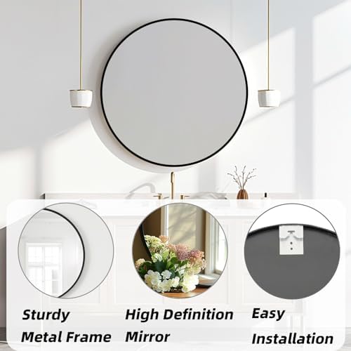 24 inch Black Circle Mirror, Round Mirror, Matte Black Metal Frame