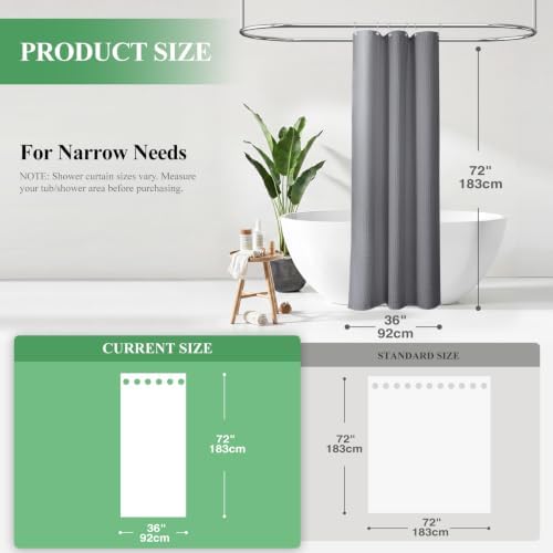 Dynamene Stall Waffle Shower Curtain 256 GSM Heavy Fabric 36x72 Grey/Gray