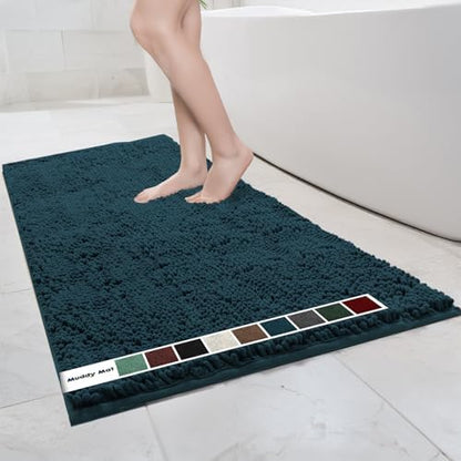 Muddy Mat® | Chenille Bathroom Rugs Quick Dry Microfiber Mats Non Slip Washable, Extra Thick, Soft and Highly Absorbent Bath Mats for Bathroom, Kitchen, and Shower Floor - Atlantic Blue 35"x59"