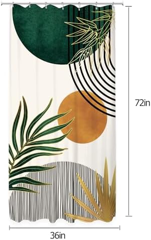 KOMLLEX Small Stall Mid Century Green Boho Half Bathroom Shower Curtain Set
