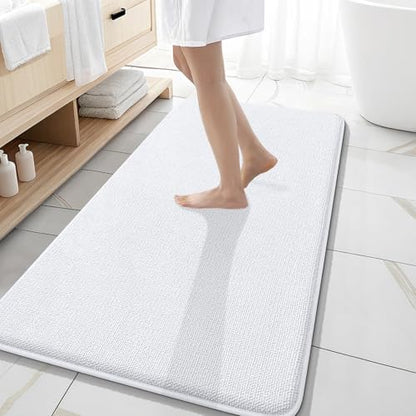 OLANLY Memory Foam Bathroom Runner Rugs 47x20, Absorbent Long Mat, White