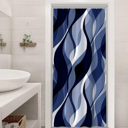 Navy Blue Striped Stall Shower Curtain with Hooks, 36x72 Inch