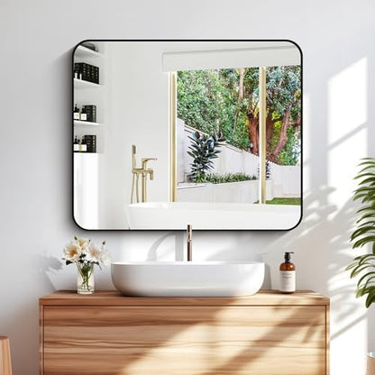 DESBING 30" x 36"Bathroom Mirror, Matte Black Wall Mirror with Metal Frame, Decorative Rectangular Vanity Mirror for Bedroom Bathroom Living Room Entryway (Horizontal/Vertical)