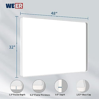 WEER White Bathroom Vanity Mirror 48x32 Inch