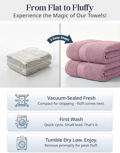 LANE LINEN Bath Towel Set Absorbent Quick Dry 100% Cotton - Wishful Mauve