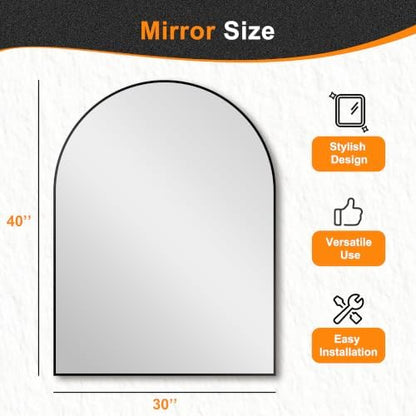 Delma Arched Bathroom Mirror, Black, 40"x30"