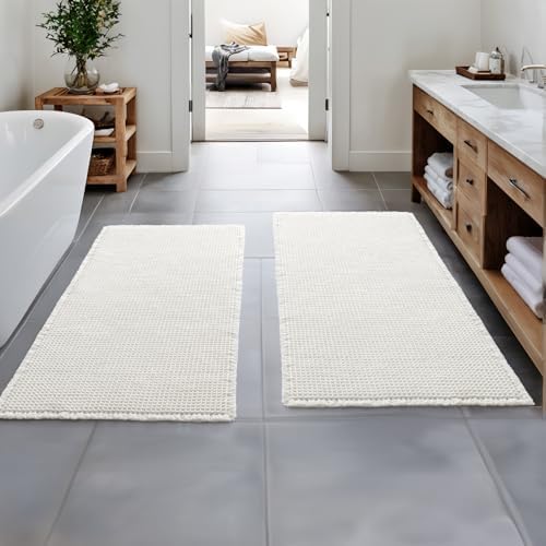 MIULEE Set of 2 Waffle Bathroom Runner Rugs White 2'x4'(24"x48")