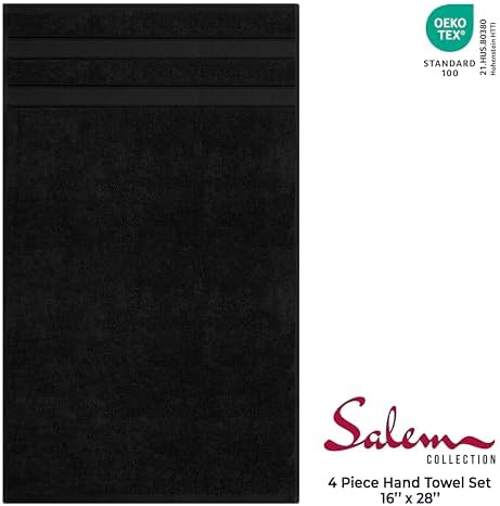 American Soft Linen Salem 100% Cotton Turkish 4 Piece Hand Towels for Bathroom, 600 GSM Soft Absorbent Quickdry Hand Face Towel Set, Black