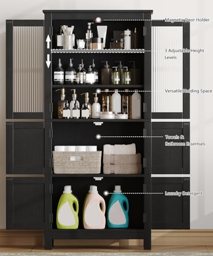 Akxomel 53.1" Tall Bathroom Cabinet 6 Doors Linen Floor Storage Cabinet