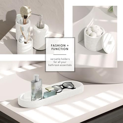 Clara Clark Bathroom Set - White Bathroom Accessories Set, 5PC Bathroom Accessory Set, Bathroom Sets with Soap Dispenser, Toothbrush Holder, Tumbler, Cotton Swab Jar & Vanity Tray