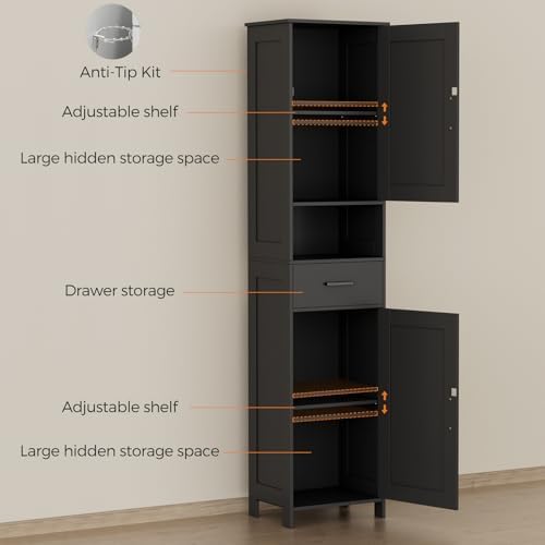 Homhedy 67" H Tall Bathroom Storage Cabinet with Barn Doors and Drawer