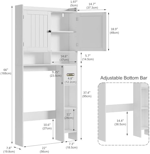 RRX Over The Toilet Storage Cabinet, Bathroom Above Organizer (Milky White)