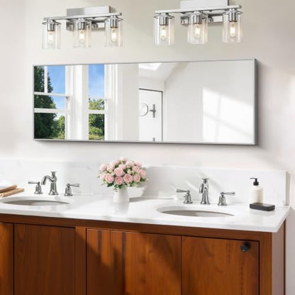 COFENY Silver Bathroom Mirror for Wall, 16x48 Inch Rectangle Mirror with Metal Frame, Modern Vanity Mirrors for Bathroom Living Room, Entryway Hangs Horizontal or Vertical