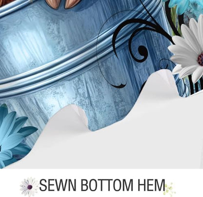 Rustic Farmhouse Shower Curtain, Farm Teal Daisy Floral Flowers and Butterfly on Country Wooden Shower Curtain for Bathroom, Country Blue Daisy Cute Highland Cow Curtain with 12PCS Hooks 70X75in